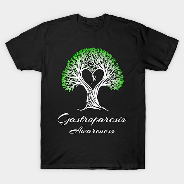 Gastroparesis Awareness Green Ribbon Tree With Heart T-Shirt by MerchAndrey